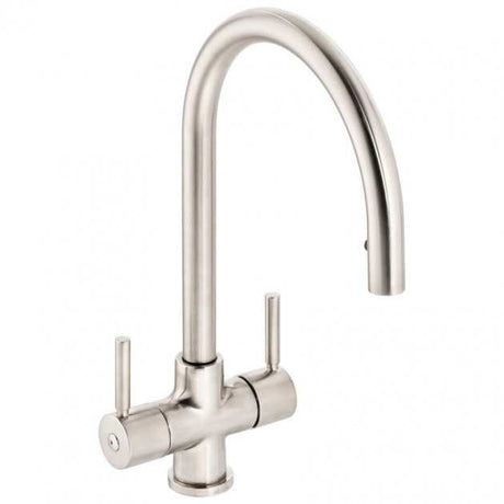Abode Zest Monobloc brushed nickel pull out kitchen sink mixer tap with dual handles and modern design