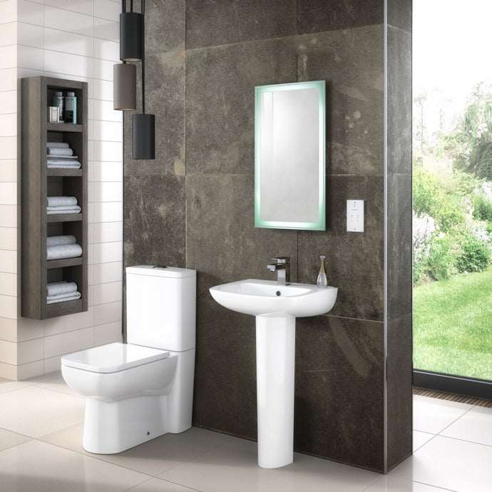 Nuie Ambrose White Contemporary 500mm 1 Tap Hole Basin & Pedestal - CP