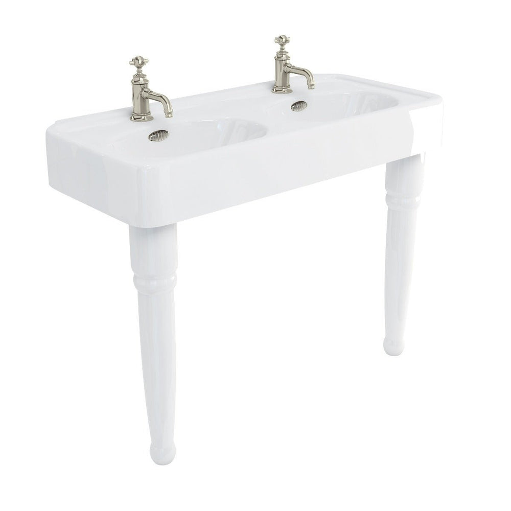 Burlington 2 Tapholes Arcade Double Basin 1215 x 560mm - White - ARC12002TH - TAP 'N' SHOWER