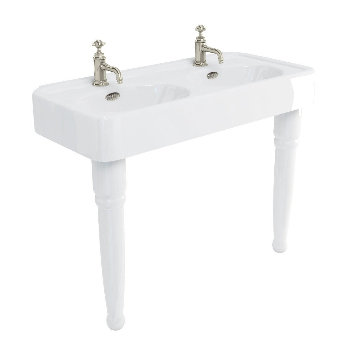 Burlington 2 Tapholes Arcade Double Basin 1215 x 560mm - White - ARC12002TH - TAP 'N' SHOWER