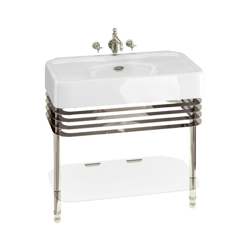Burlington Arcade Wash Stand Nickel with Glass Shelf - White - ARC23 - TAP 'N' SHOWER