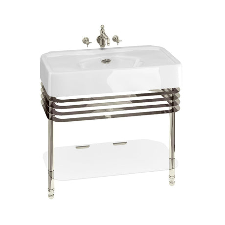 Burlington Arcade Wash Stand Nickel with Glass Shelf - White - ARC23 - TAP 'N' SHOWER
