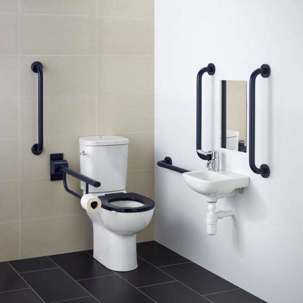 Armitage Shanks Close Coupled Toilet and Blue Rail Right Handed Contou