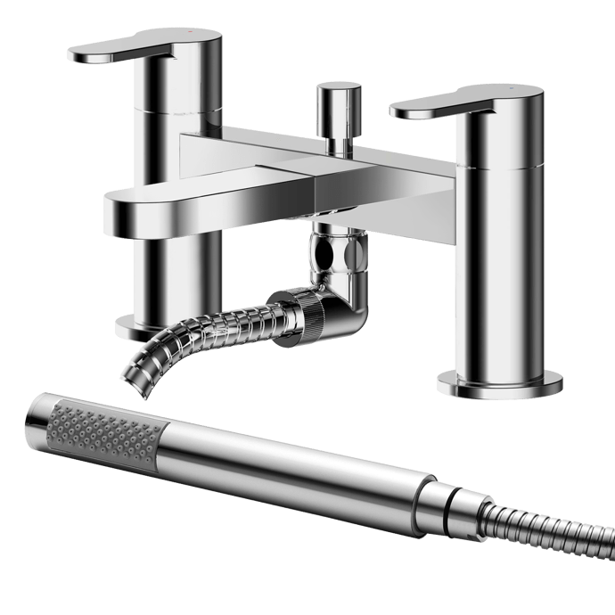 Nuie Arvan Modern Pillar Mounted Bath Shower Mixer Tap with Shower Kit - Chrome - ARV304 - TAP 'N' SHOWER