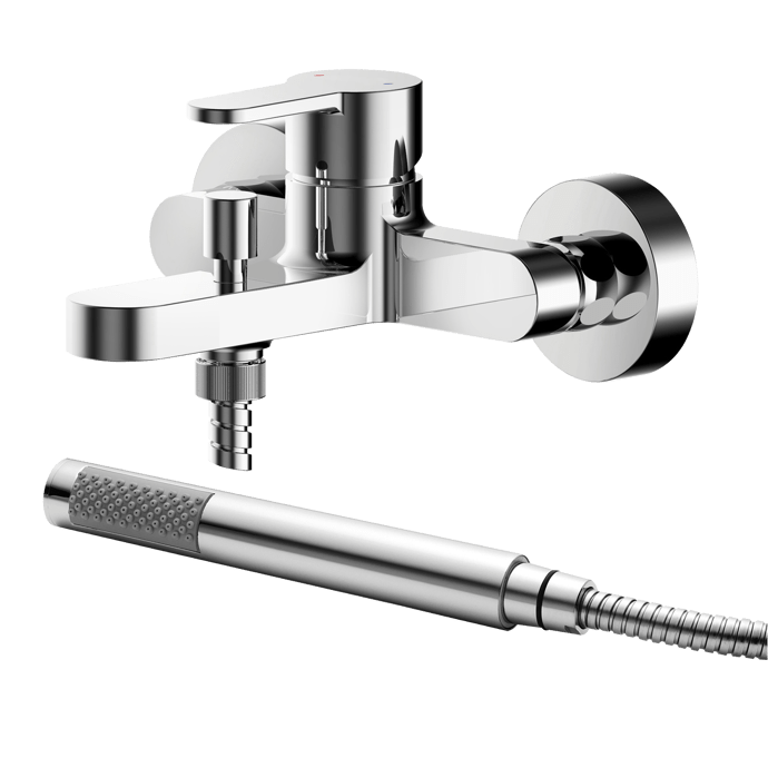 Nuie Arvan Wall Mounted Bath Shower Mixer Tap with Shower Kit - Chrome - ARV316 - TAP 'N' SHOWER