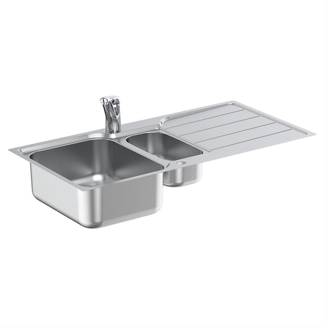 Armitage Shanks Sandringham Sink Pack W/ 1.5 Bowl Sink Drainer Sl Mixer and Waste - Stainless Steel - S4113MY - TAP 'N' SHOWER