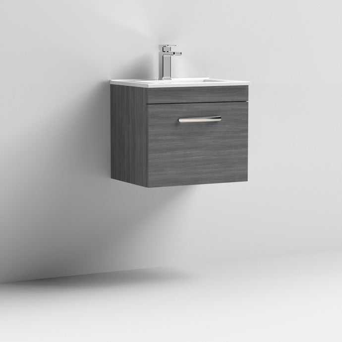 Nuie 1 - Drawer Athena Wall Hung Vanity Unit with Basin - 2 500mm Wide - Brown Grey Avola - ATH011B - TAP 'N' SHOWER