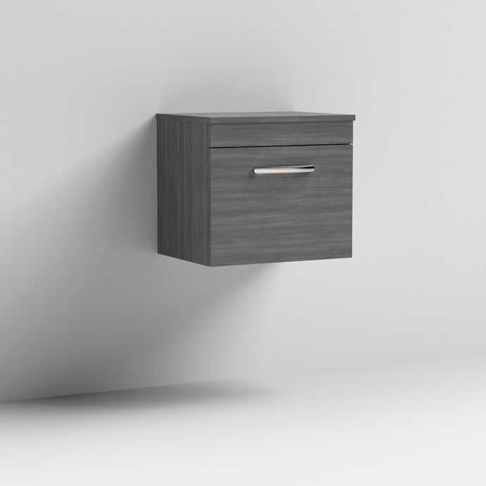 Nuie 1-Drawer Athena Wall Hung Vanity Unit and Worktop 500mm Wide - Brown Grey Avola - ATH011W