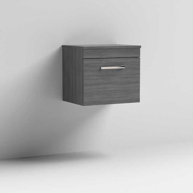 Nuie 1-Drawer Athena Wall Hung Vanity Unit and Worktop 500mm Wide - Brown Grey Avola - ATH011W