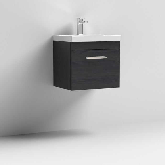 Nuie 1 - Drawer Athena Wall Hung Vanity Unit with Basin - 1 500mm Wide - Hacienda Black - ATH012A - TAP 'N' SHOWER