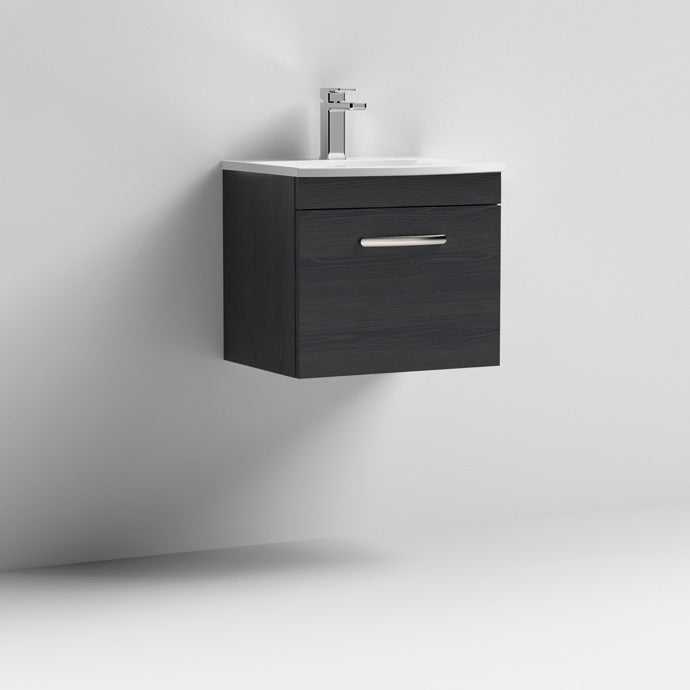 Nuie Athena 1 - Drawer Wall Hung Vanity Unit with Basin - 4 500mm Wide - Hacienda Black - ATH012G - TAP 'N' SHOWER