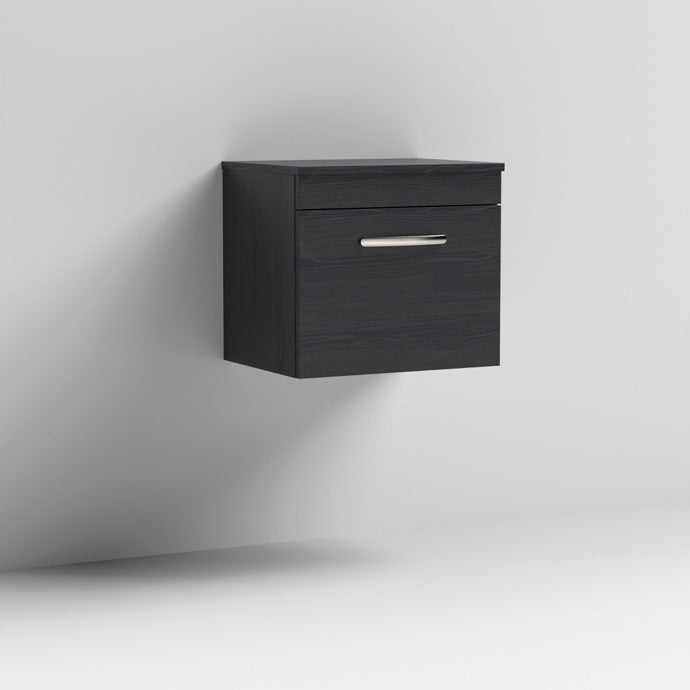 Nuie 1 - Drawer Athena Wall Hung Vanity Unit and Worktop 500mm Wide - Hacienda Black - ATH012W - TAP 'N' SHOWER