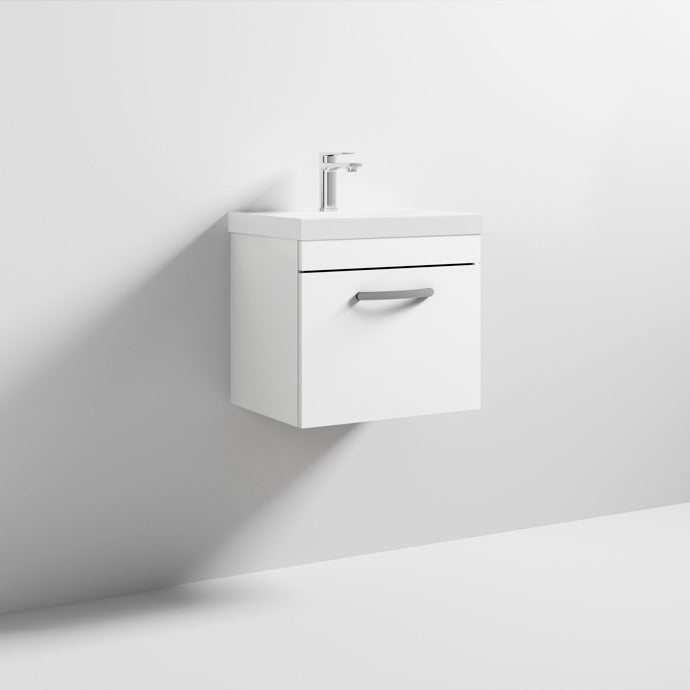 Nuie Athena Gloss White Contemporary 500mm Wall Hung Vanity & Basin 3 - ATH013D - TAP 'N' SHOWER