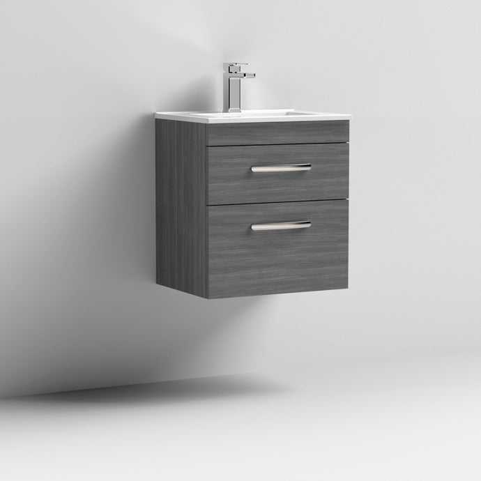 Nuie 2 - Drawer Athena Wall Hung Vanity Unit with Basin - 2 500mm Wide - Brown Grey Avola - ATH018B - TAP 'N' SHOWER