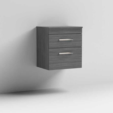 Nuie 2-Drawer Athena Wall Hung Vanity Unit and Worktop 500mm Wide - Brown Grey Avola - ATH018W