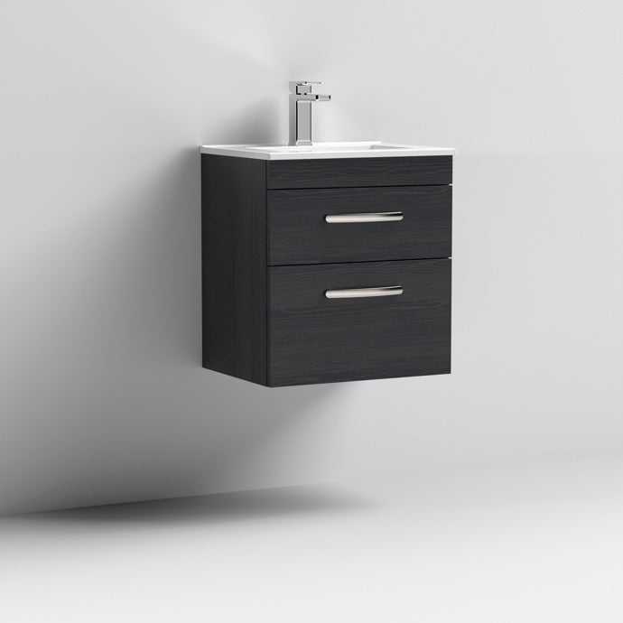 Nuie 2 - Drawer Athena Wall Hung Vanity Unit with Basin - 2 500mm Wide - Hacienda Black - ATH019B - TAP 'N' SHOWER