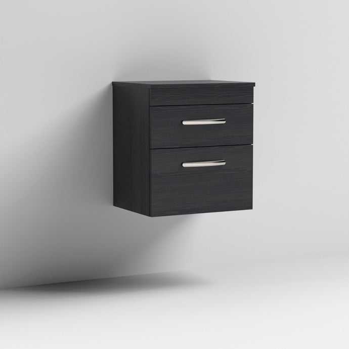 Nuie 2-Drawer Athena Wall Hung Vanity Unit and Worktop 500mm Wide - Hacienda Black - ATH019W