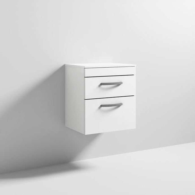Nuie 2-Drawer Athena Wall Hung Vanity Unit and Worktop 500mm Wide - Gloss White - ATH020W