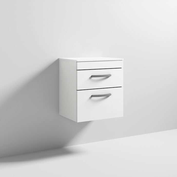 Nuie 2 - Drawer Athena Wall Hung Vanity Unit and Worktop 500mm Wide - Gloss White - ATH020W - TAP 'N' SHOWER