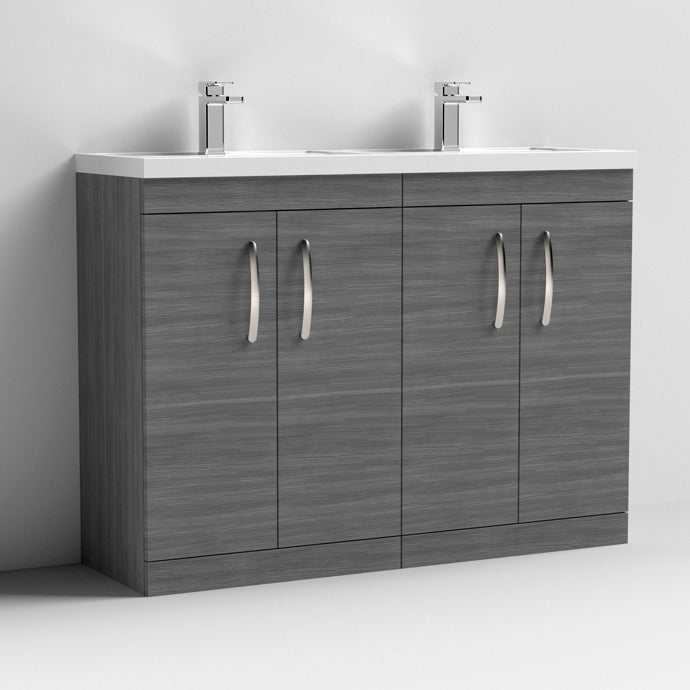 Nuie 4-Door Athena Floor Standing Vanity Unit with Double Basin 1200mm Wide - Brown Grey Avola - ATH025C