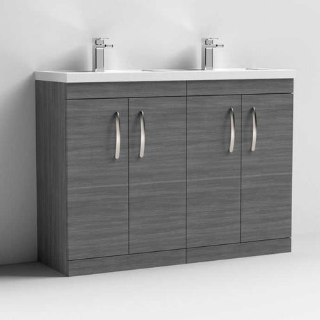 Nuie 4-Door Athena Floor Standing Vanity Unit with Double Basin 1200mm Wide - Brown Grey Avola - ATH025C