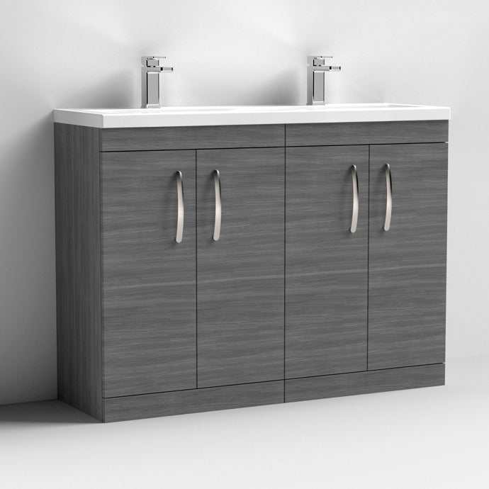 Nuie Athena 4 - Door Floor Standing Vanity Unit with Double Ceramic Basin 1200mm Wide - Brown Grey Avola - ATH025F - TAP 'N' SHOWER