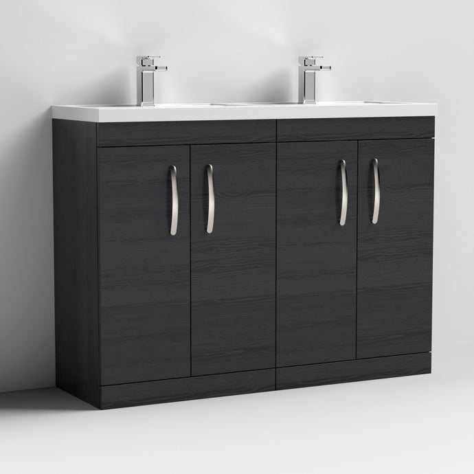 Nuie 4 - Door Athena Floor Standing Vanity Unit with Double Basin 1200mm Wide - Hacienda Black - ATH026C - TAP 'N' SHOWER