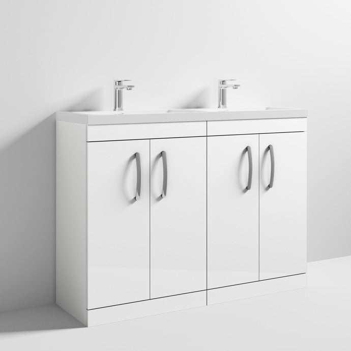 Nuie 4 - Door Athena Floor Standing Vanity Unit with Double Basin 1200mm Wide - Gloss White - ATH027C - TAP 'N' SHOWER