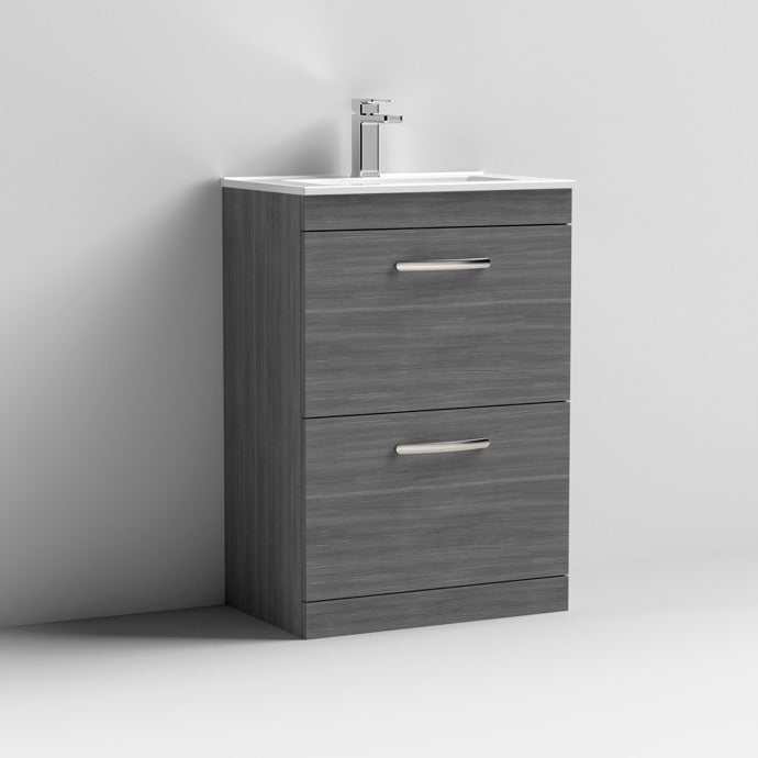 Nuie 2-Drawer Athena Floor Standing Vanity Unit with Basin-2 600mm Wide - Brown Grey Avola - ATH032B