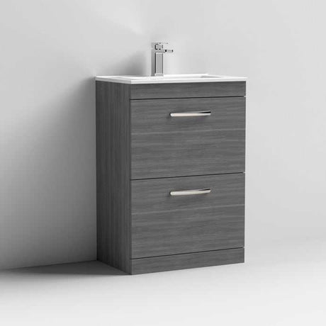 Nuie 2-Drawer Athena Floor Standing Vanity Unit with Basin-2 600mm Wide - Brown Grey Avola - ATH032B