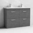 Nuie 4-Drawer Athena Floor Standing Vanity Unit with Double Basin 1200mm Wide - Brown Grey Avola - ATH032C