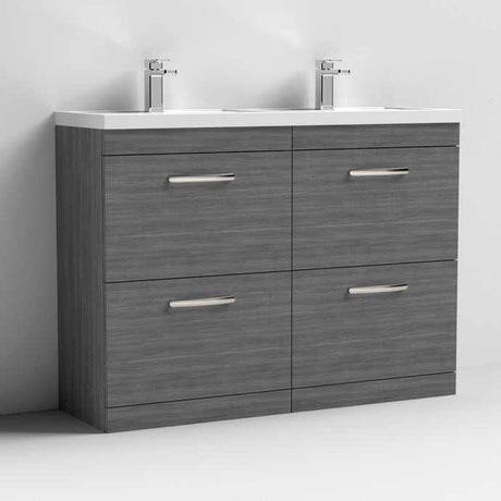 Nuie 4-Drawer Athena Floor Standing Vanity Unit with Double Basin 1200mm Wide - Brown Grey Avola - ATH032C