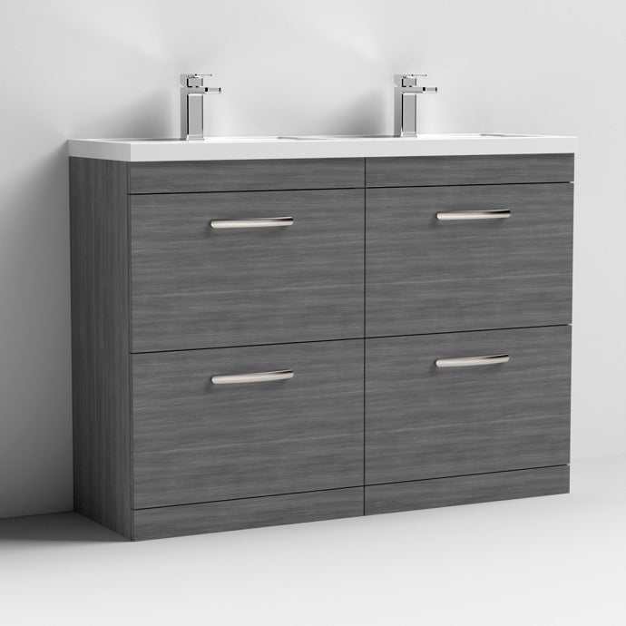 Nuie 4 - Drawer Athena Floor Standing Vanity Unit with Double Basin 1200mm Wide - Brown Grey Avola - ATH032C - TAP 'N' SHOWER
