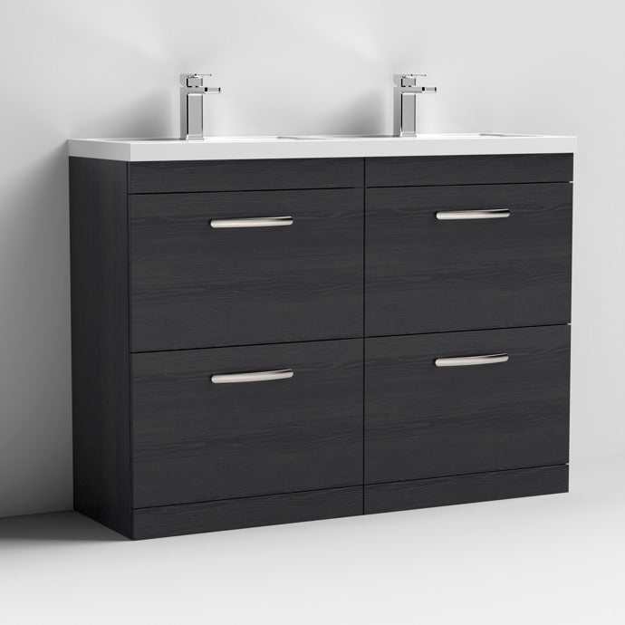Nuie Athena Hacienda Black Contemporary 1200mm Floor Standing Cabinet & Double Basin - ATH033C