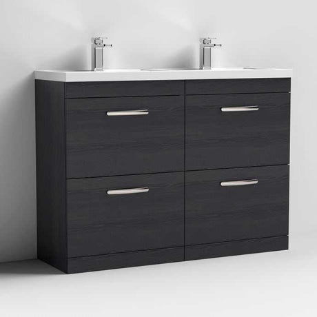 Nuie Athena Hacienda Black Contemporary 1200mm Floor Standing Cabinet & Double Basin - ATH033C