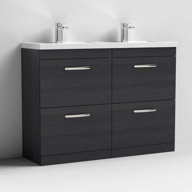 Nuie Athena Hacienda Black Contemporary 1200mm Floor Standing Cabinet & Double Basin - ATH033C