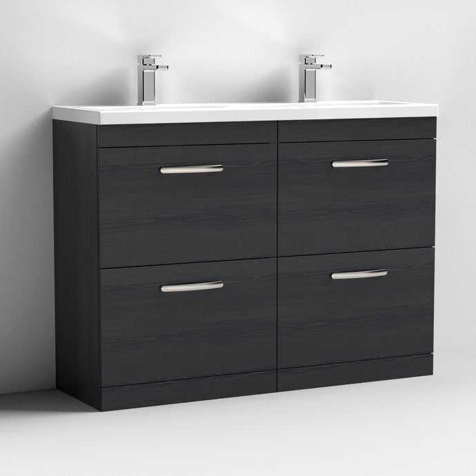 Nuie Athena 4 - Drawer Floor Standing Vanity Unit with Double Ceramic Basin 1200mm Wide - Hacienda Black - ATH033F - TAP 'N' SHOWER