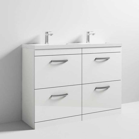 Nuie 4-Drawer Athena Floor Standing Vanity Unit with Double Basin 1200mm Wide - Gloss White - ATH034C
