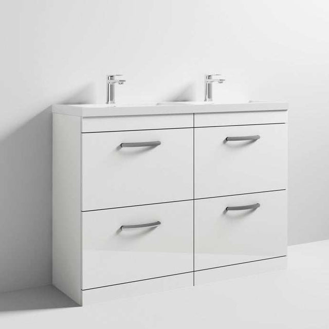 Nuie 4-Drawer Athena Floor Standing Vanity Unit with Double Basin 1200mm Wide - Gloss White - ATH034C