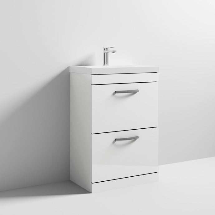 Nuie Athena Gloss White Contemporary 600mm Floor Standing Vanity & Basin 3 - ATH034D