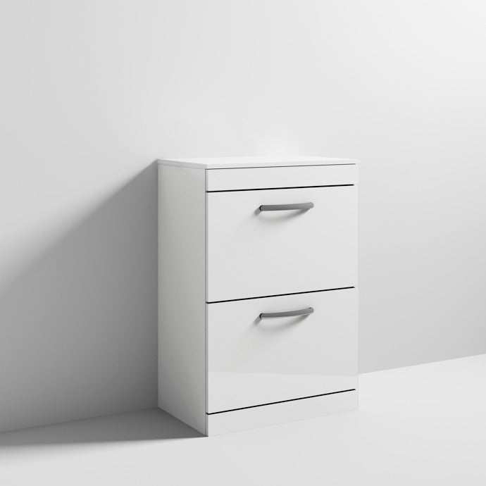 Nuie 2 - Drawer Athena Floor Standing Vanity Unit and Worktop 600mm Wide - Gloss White - ATH034W - TAP 'N' SHOWER