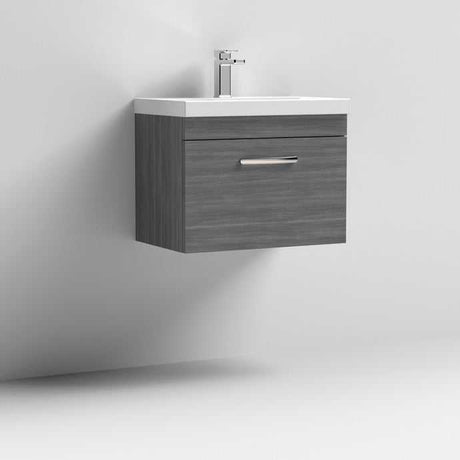 Nuie 1-Drawer Athena Wall Hung Vanity Unit with Basin-1 600mm Wide - Brown Grey Avola - ATH039A