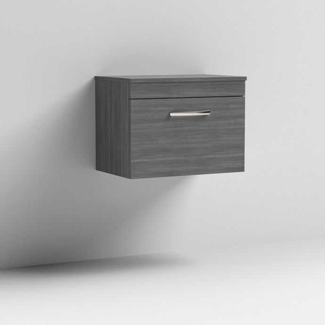 Nuie 1-Drawer Athena Wall Hung Vanity Unit and Worktop 600mm Wide - Brown Grey Avola- ATH039W