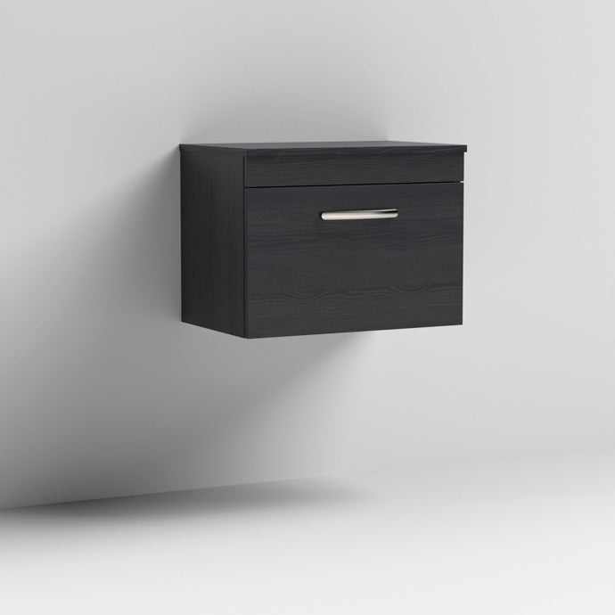 Nuie 1 - Drawer Athena Wall Hung Vanity Unit and Worktop 600mm Wide - Hacienda Black - ATH040W - TAP 'N' SHOWER