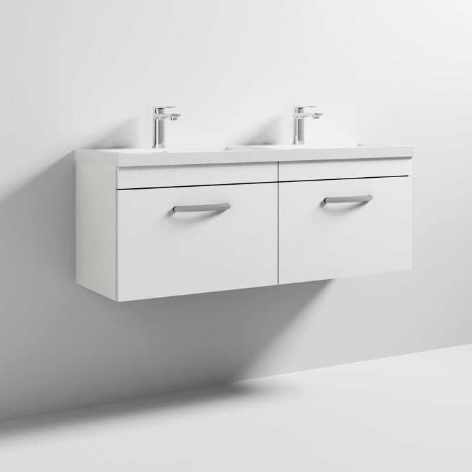Nuie 2 - Drawer Athena Wall Hung Vanity Unit with Double Basin 1200mm Wide - Gloss White - ATH041C - TAP 'N' SHOWER