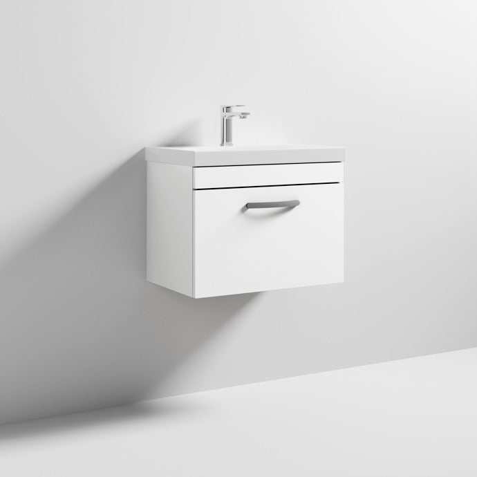 Nuie Athena Gloss White Contemporary 600mm Wall Hung Vanity & Basin 3 - ATH041D - TAP 'N' SHOWER