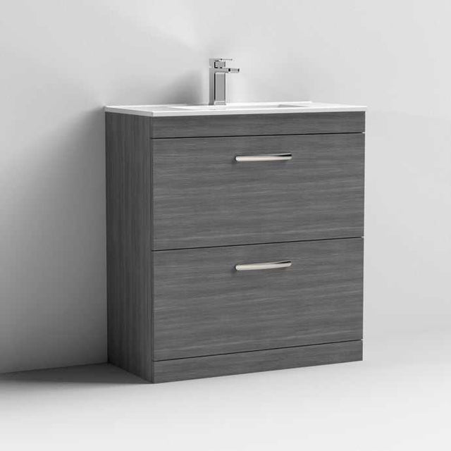 Nuie 2-Drawer Athena Floor Standing Vanity Unit with Basin-2 800mm Wide - Brown Grey Avola - ATH053B