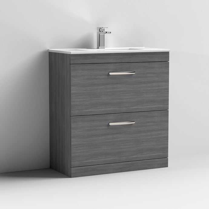 Nuie 2 - Drawer Athena Floor Standing Vanity Unit with Basin - 2 800mm Wide - Brown Grey Avola - ATH053B - TAP 'N' SHOWER