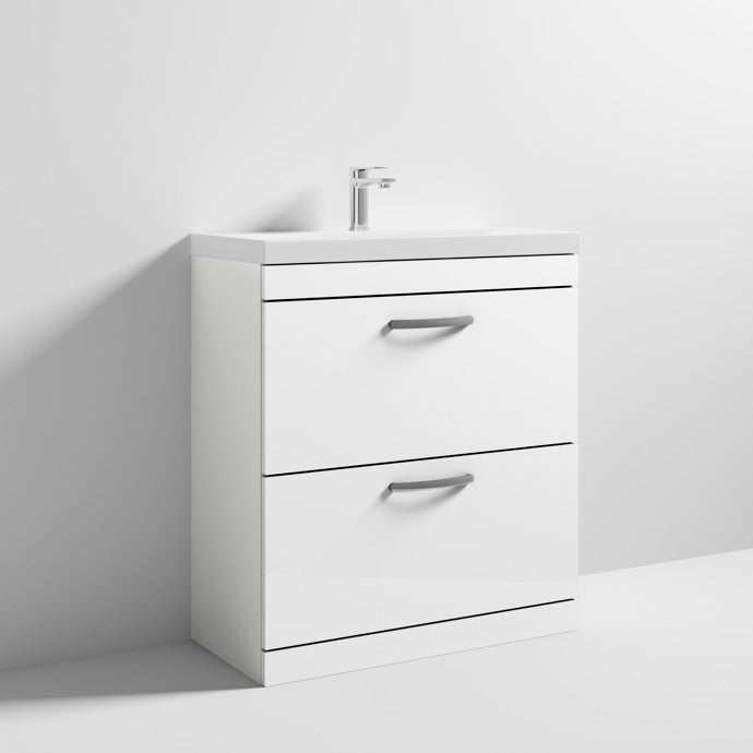 Nuie Athena Gloss White Contemporary 800mm Floor Standing Vanity & Basin 3 - ATH055D - TAP 'N' SHOWER