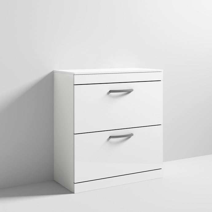 Nuie 2 - Drawer Athena Floor Standing Vanity Unit and Worktop 800mm Wide - Gloss White - ATH055W - TAP 'N' SHOWER